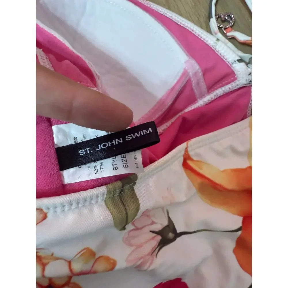 St. John Women’s Y2K Pink White Floral Swim Top Sz 12